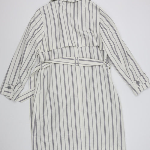 M&S Womens White Striped  Overcoat Coat Size 14