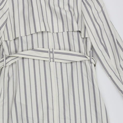 M&S Womens White Striped  Overcoat Coat Size 14