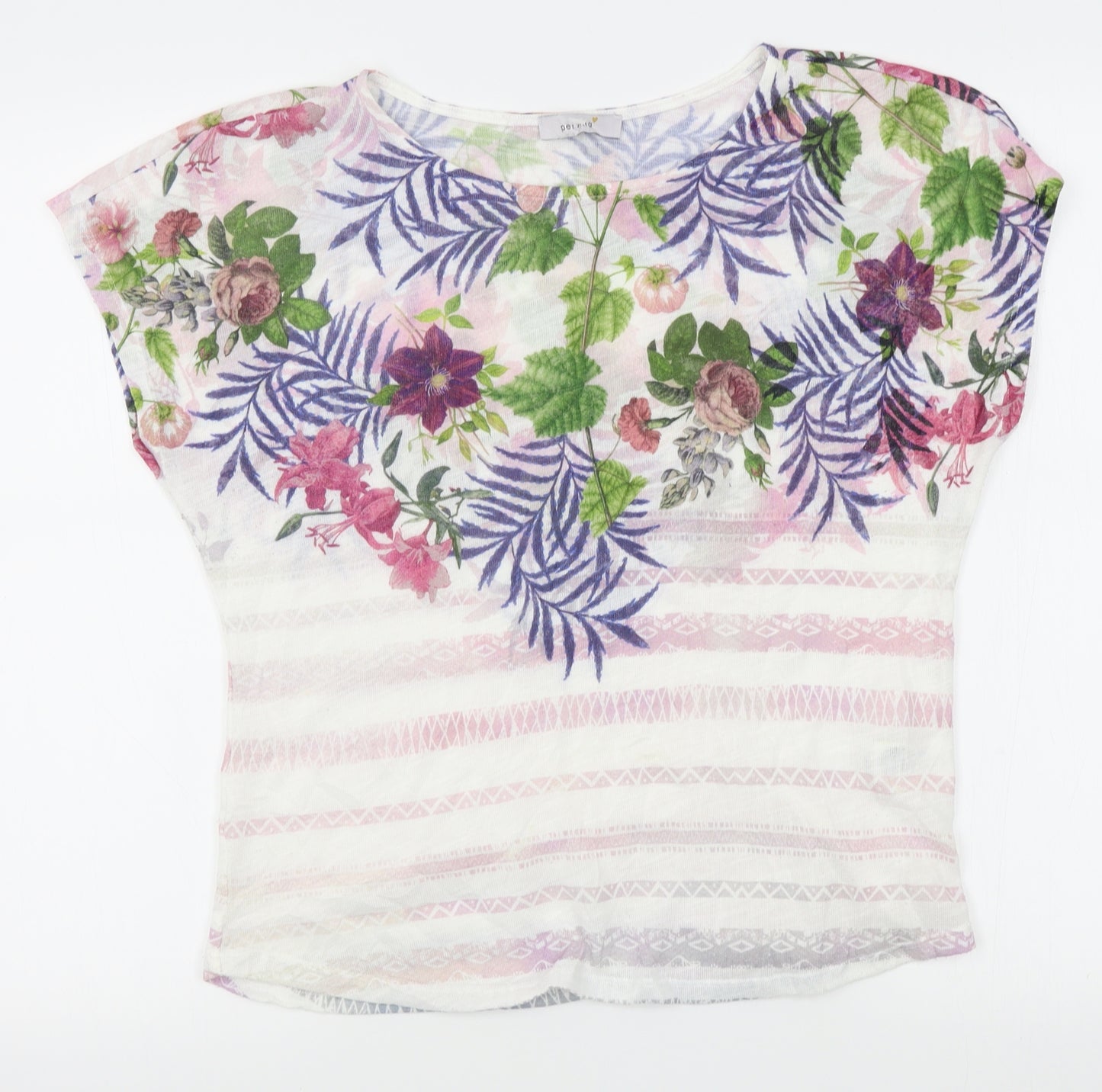 M&S Womens White Floral  Basic T-Shirt Size 14