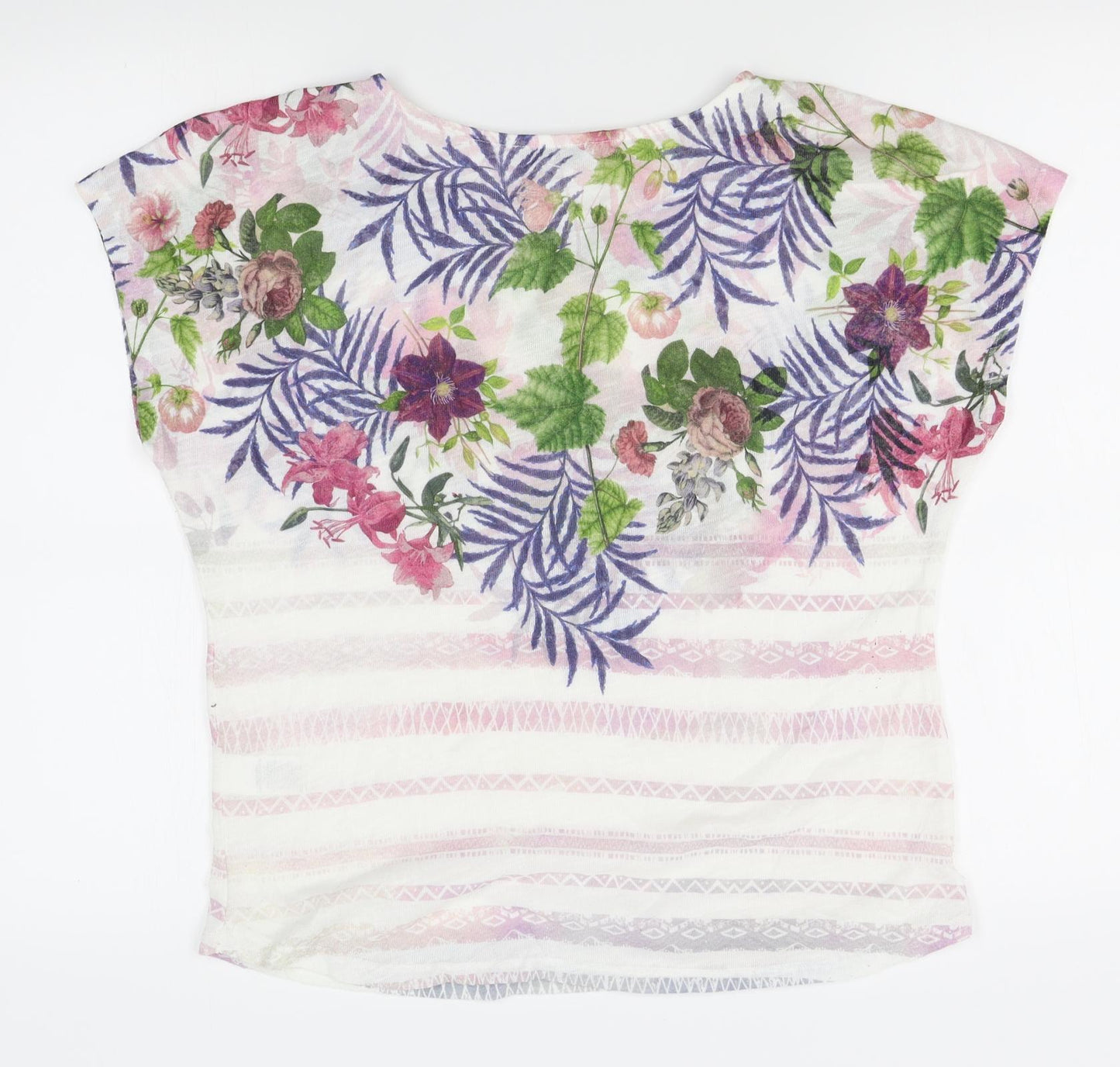 M&S Womens White Floral  Basic T-Shirt Size 14