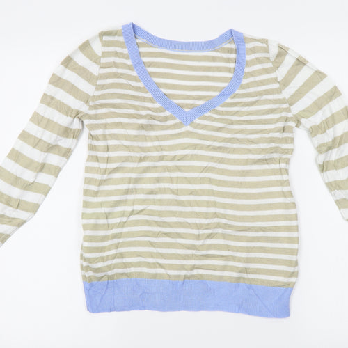 Preworn Womens White Striped  Pullover Jumper Size XS