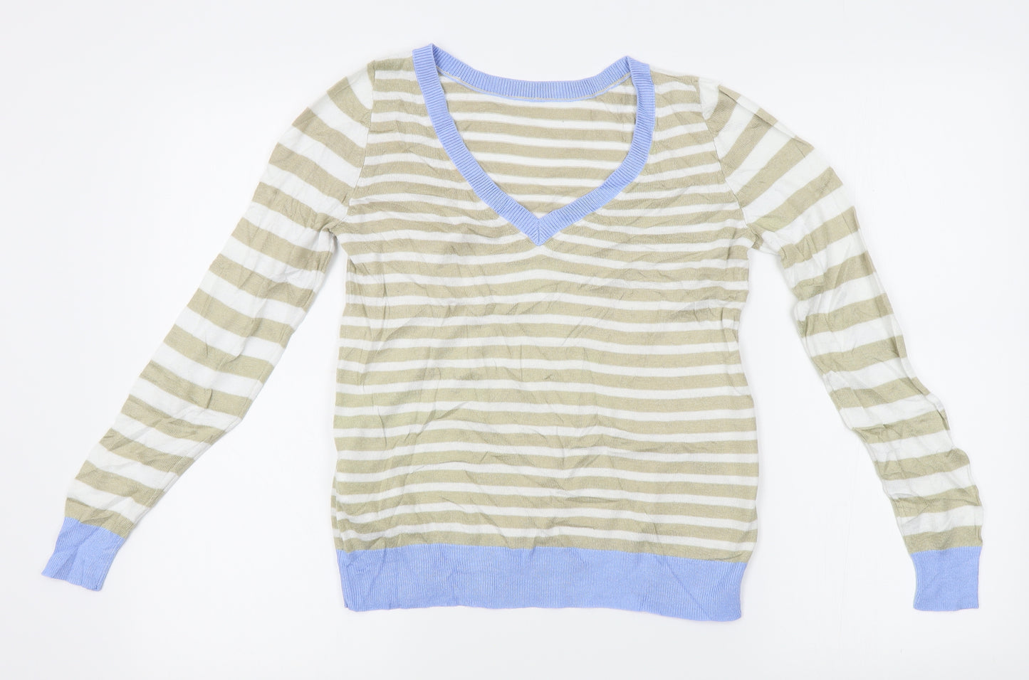 Preworn Womens White Striped  Pullover Jumper Size XS
