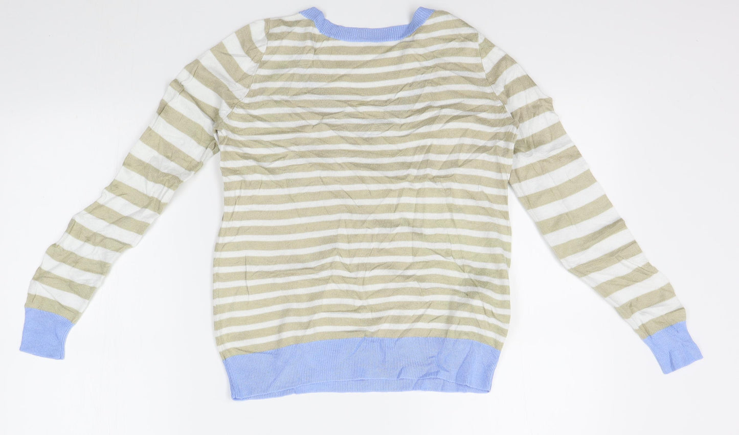 Preworn Womens White Striped  Pullover Jumper Size XS