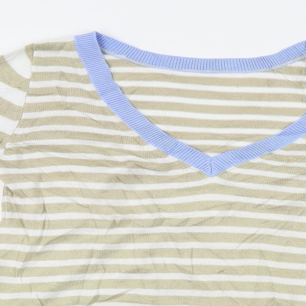 Preworn Womens White Striped  Pullover Jumper Size XS