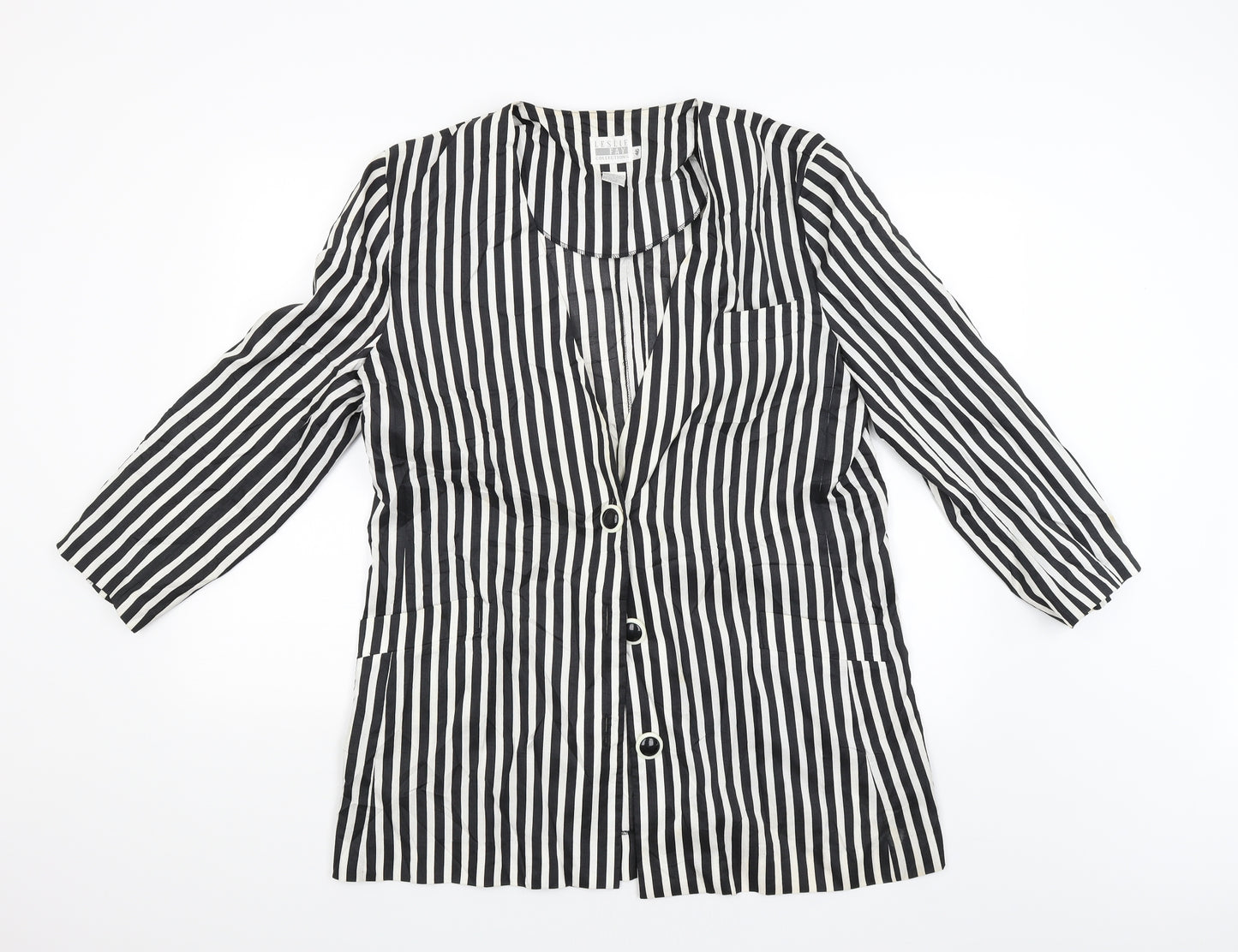 Leslie Fay Womens Black Striped  Basic Button-Up Size 44  - Size 46