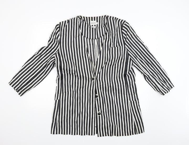 Leslie Fay Womens Black Striped  Basic Button-Up Size 44  - Size 46