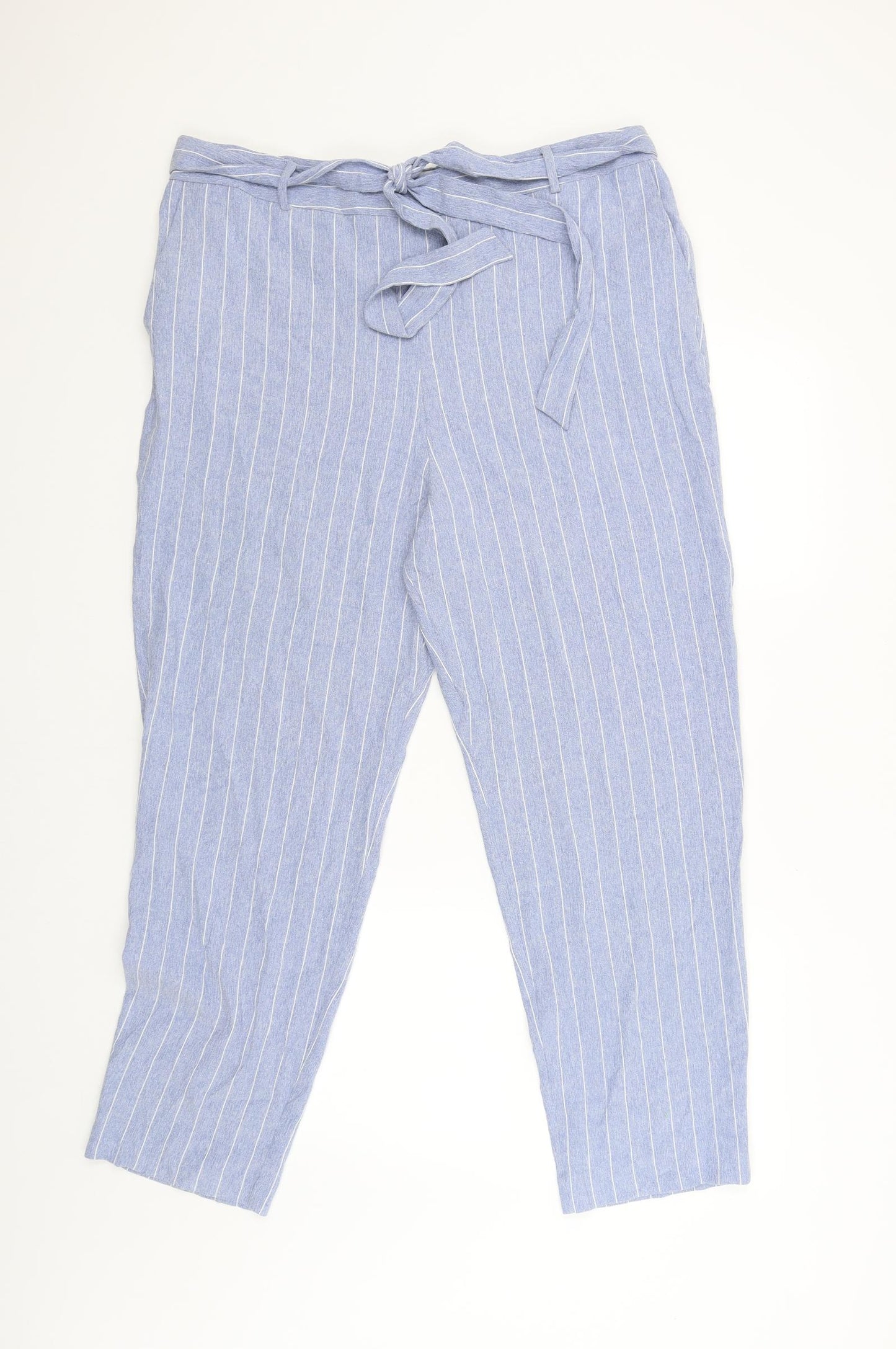TU Womens Blue Striped  Capri Trousers Size 18 L27 in