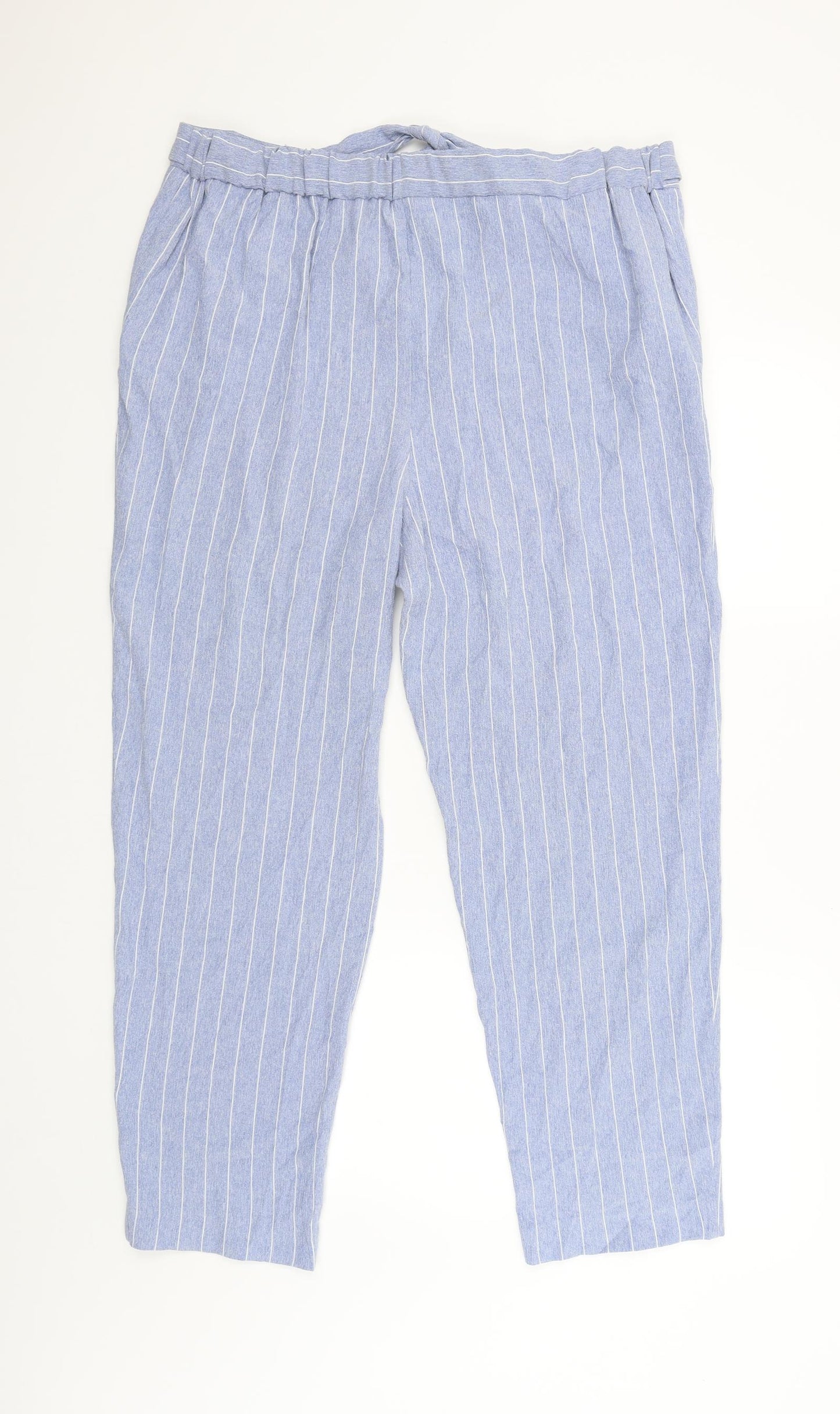 TU Womens Blue Striped  Capri Trousers Size 18 L27 in