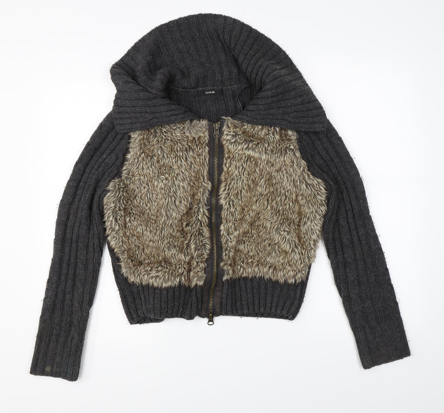 George Womens Grey  Knit Full Zip Jumper Size 14