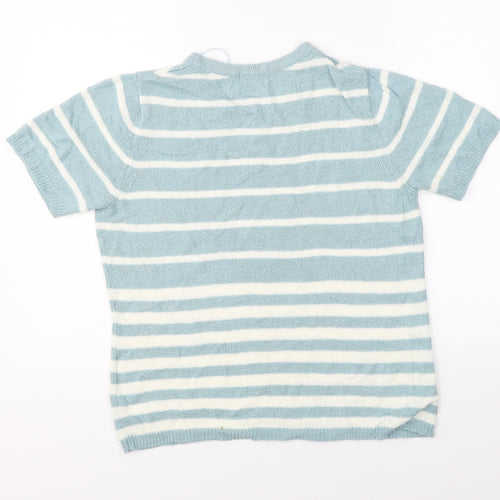 BM Womens Blue Striped  Basic Blouse Size S