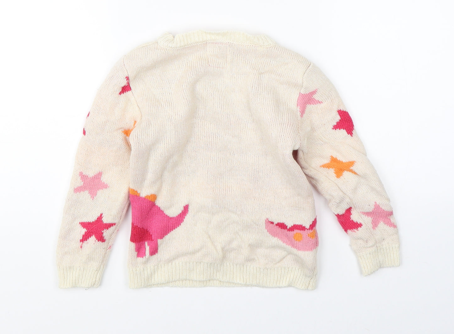 George Girls Beige  Knit Pullover Jumper Size 3-4 Years  - christmas dinosaur