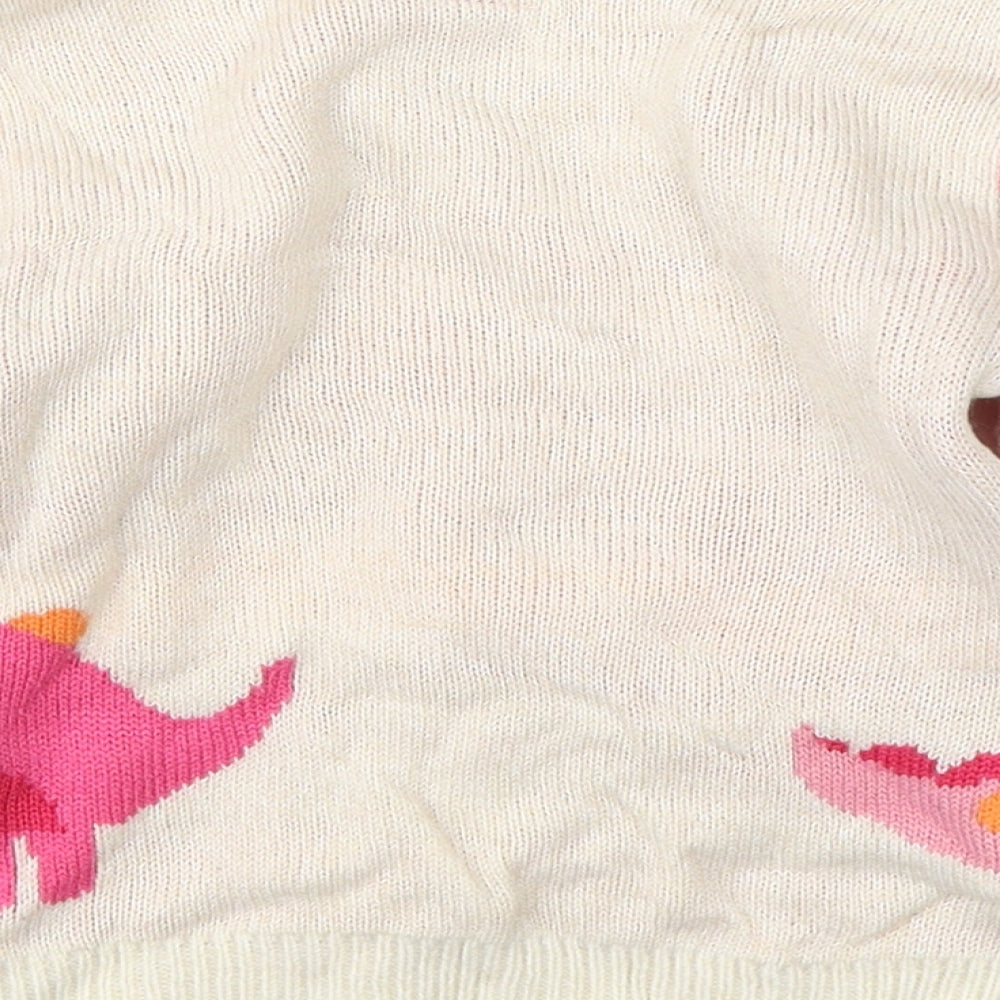 George Girls Beige  Knit Pullover Jumper Size 3-4 Years  - christmas dinosaur