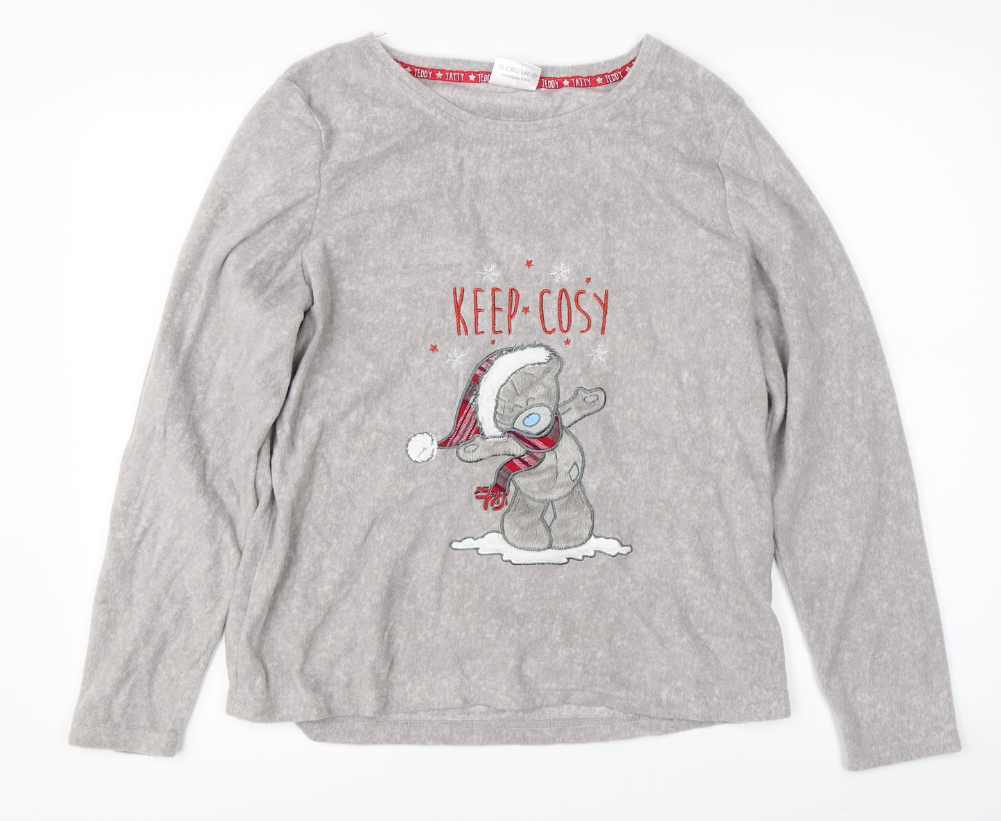 Preworn Womens Grey    Pyjama Top Size 14  - teddy bear christmas