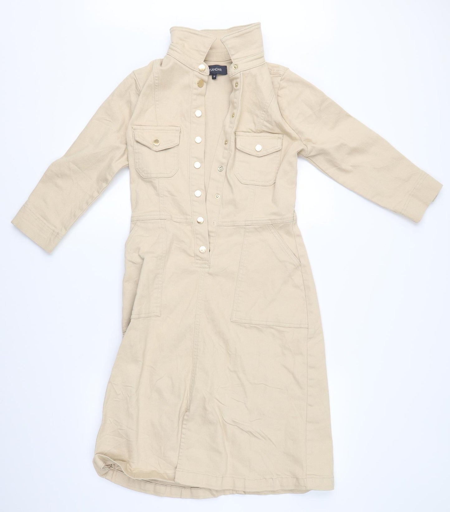 Sosandar Womens Beige  Denim Shirt Dress  Size 10