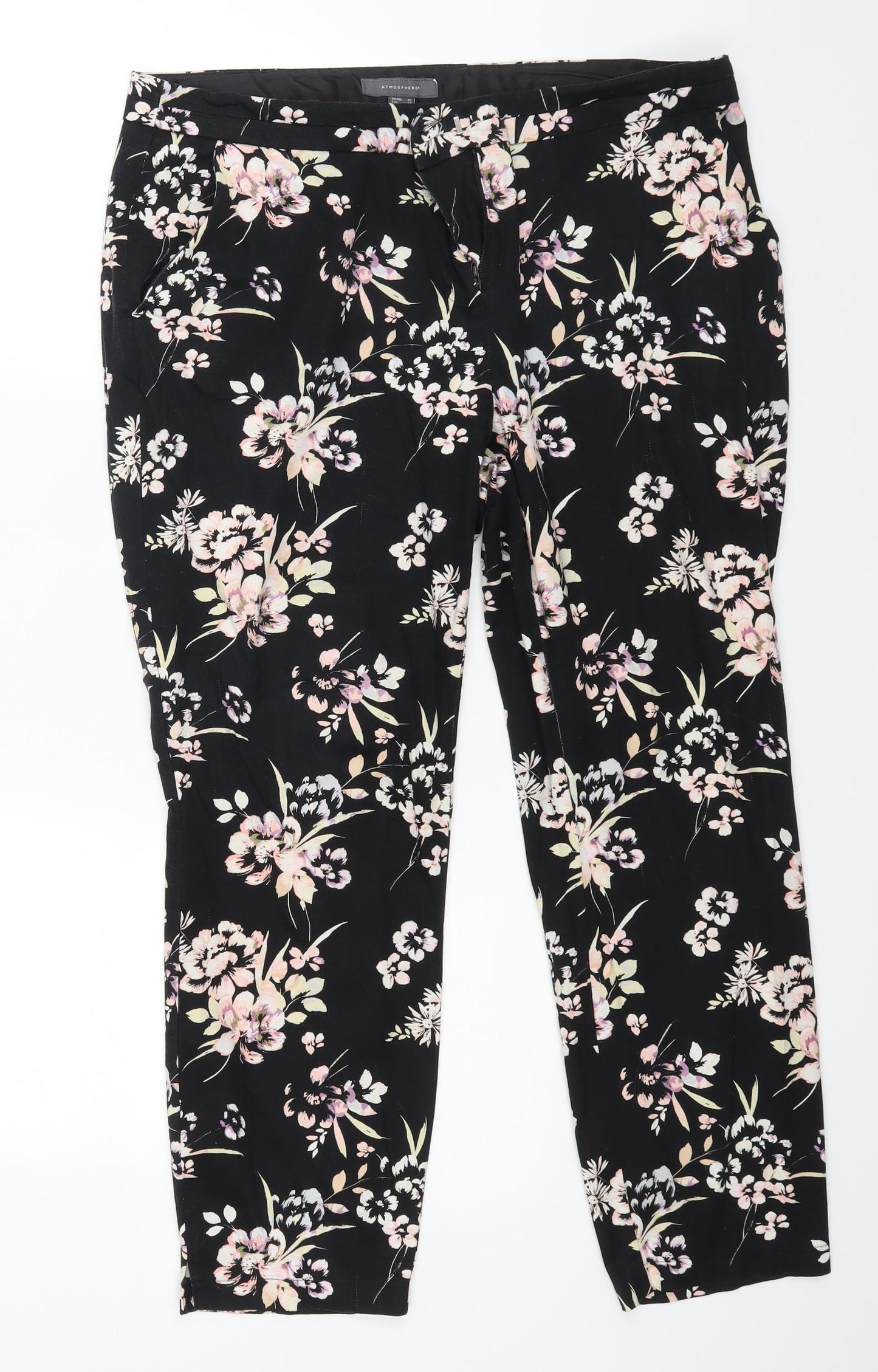 Atmosphere Womens Black Floral  Trousers  Size 14 L25 in