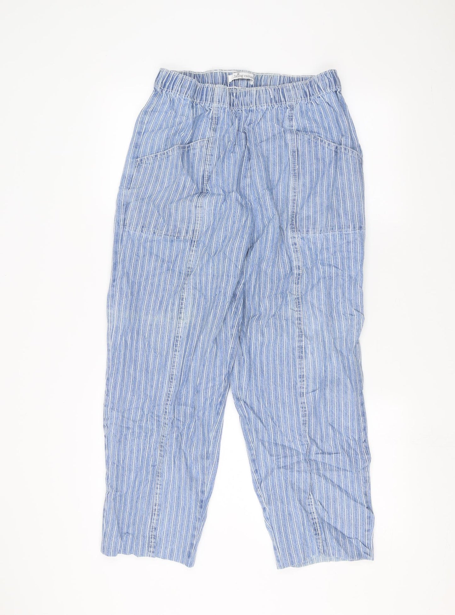 being casual Womens Blue Striped  Trousers  Size 14 L24 in