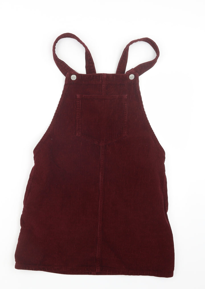 Topshop Womens Red  Velvet Pinafore/Dungaree Dress  Size 6