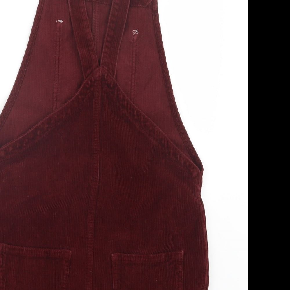 Topshop Womens Red  Velvet Pinafore/Dungaree Dress  Size 6