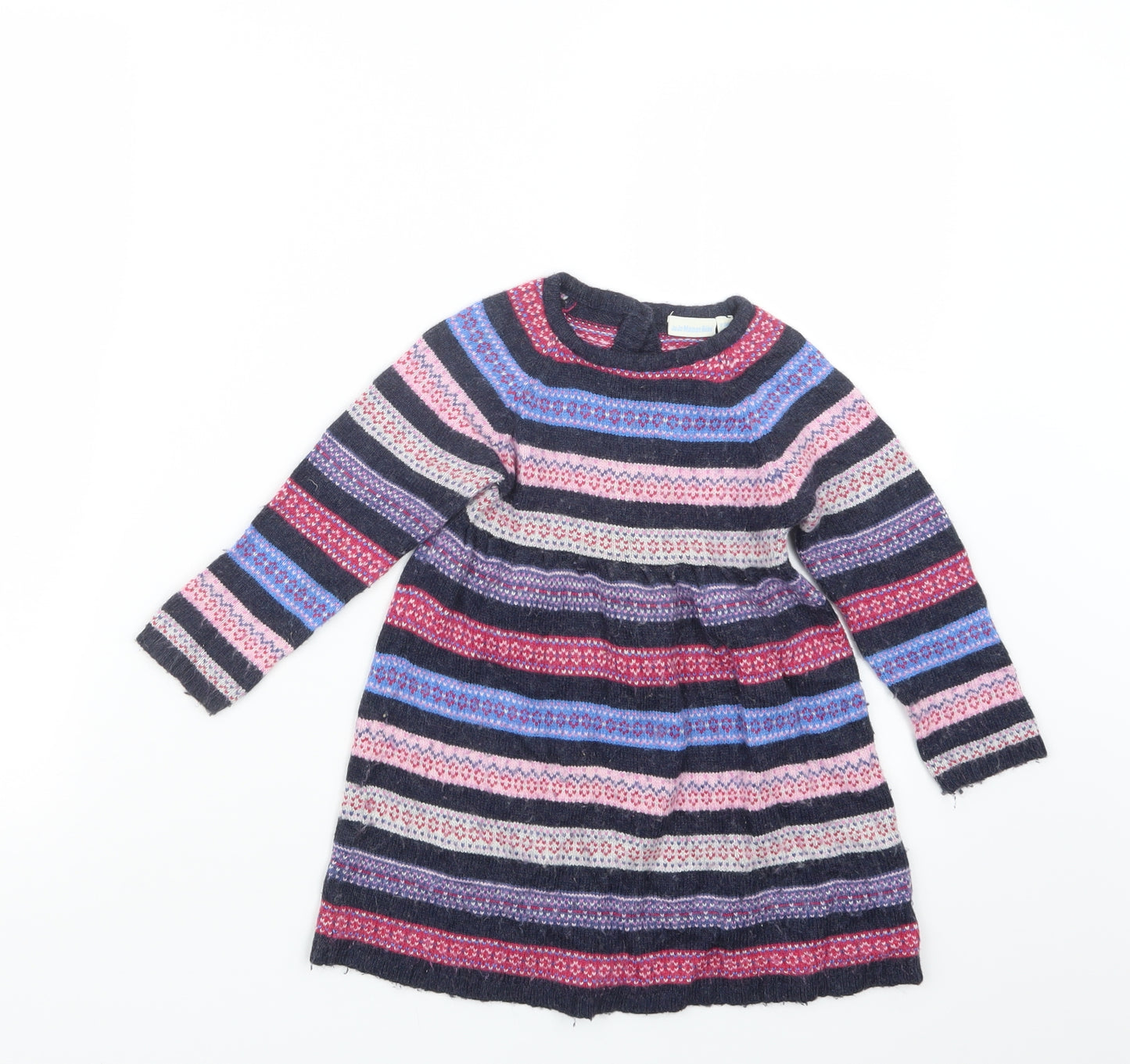 JoJo Maman Bébé Girls Purple Geometric Knit Jumper Dress  Size 2-3 Years