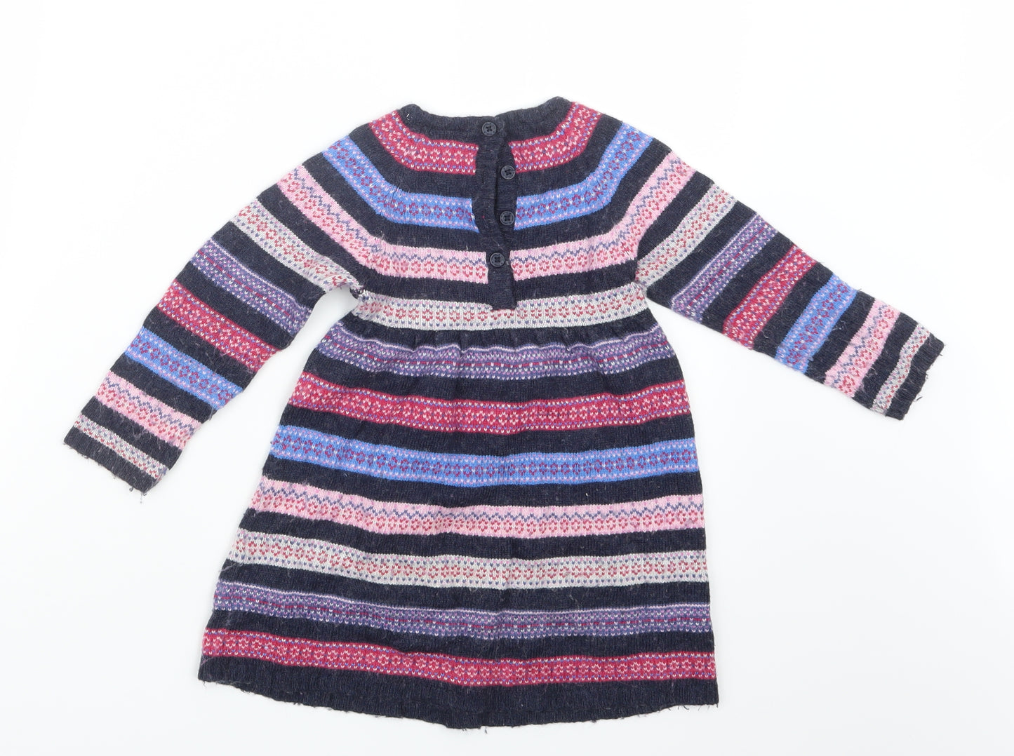 JoJo Maman Bébé Girls Purple Geometric Knit Jumper Dress  Size 2-3 Years