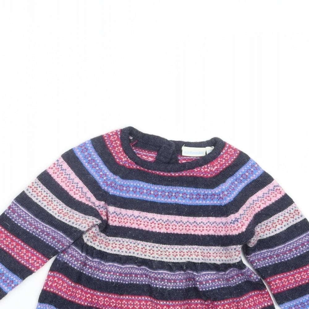 JoJo Maman Bébé Girls Purple Geometric Knit Jumper Dress  Size 2-3 Years
