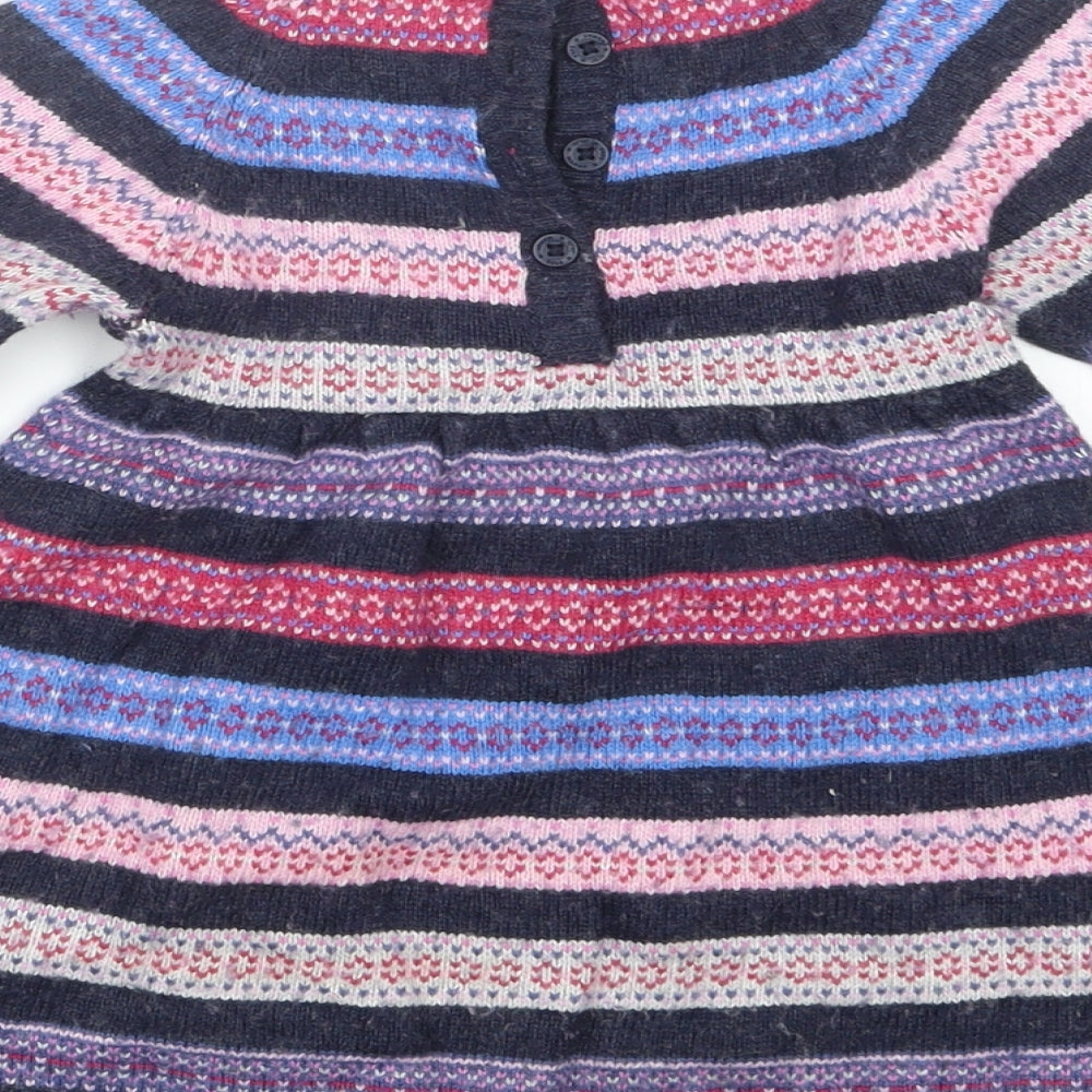 JoJo Maman Bébé Girls Purple Geometric Knit Jumper Dress  Size 2-3 Years