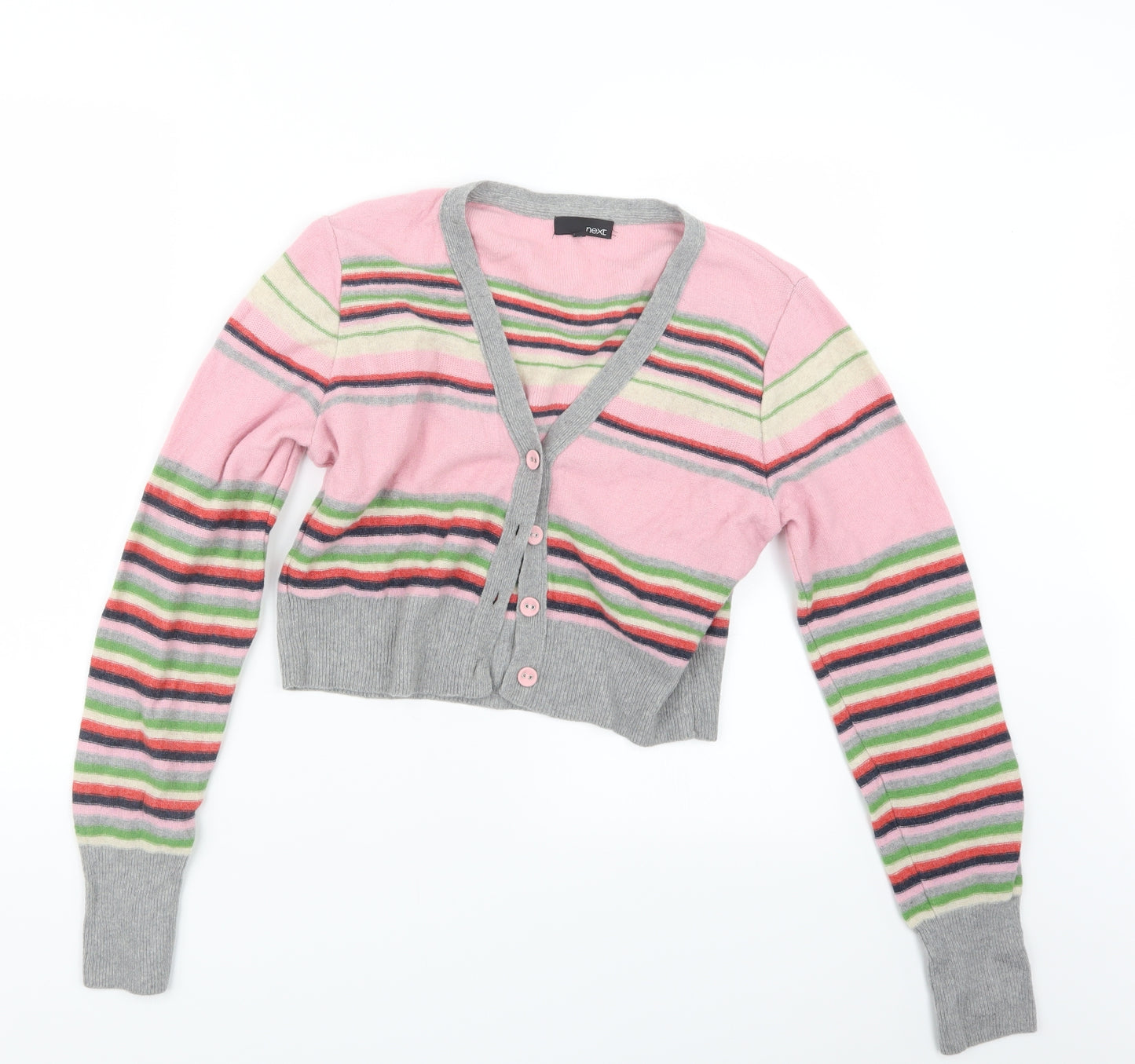 NEXT Womens Pink Striped Knit Cardigan Jumper Size 16
