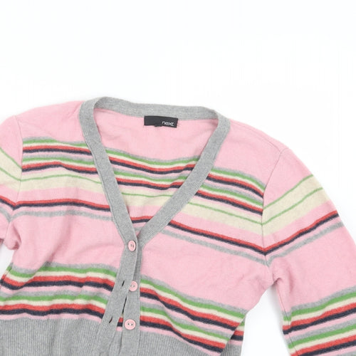 NEXT Womens Pink Striped Knit Cardigan Jumper Size 16