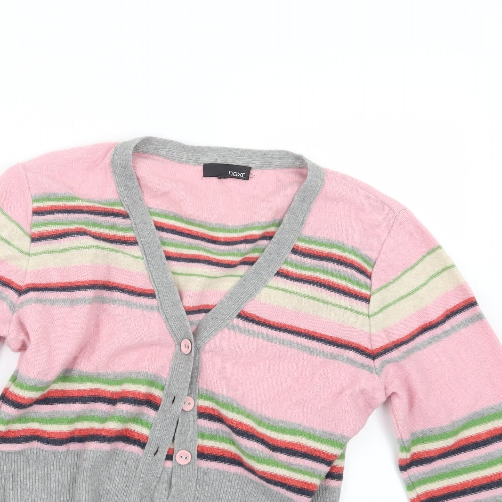 NEXT Womens Pink Striped Knit Cardigan Jumper Size 16