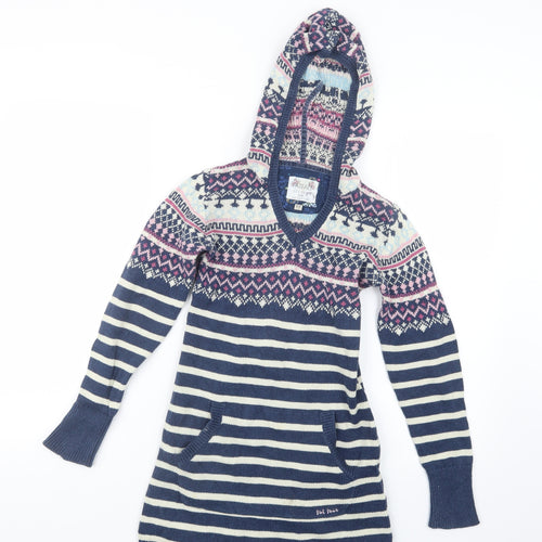 Fat Face Girls Blue Geometric Knit Pullover Jumper Size 10-11 Years