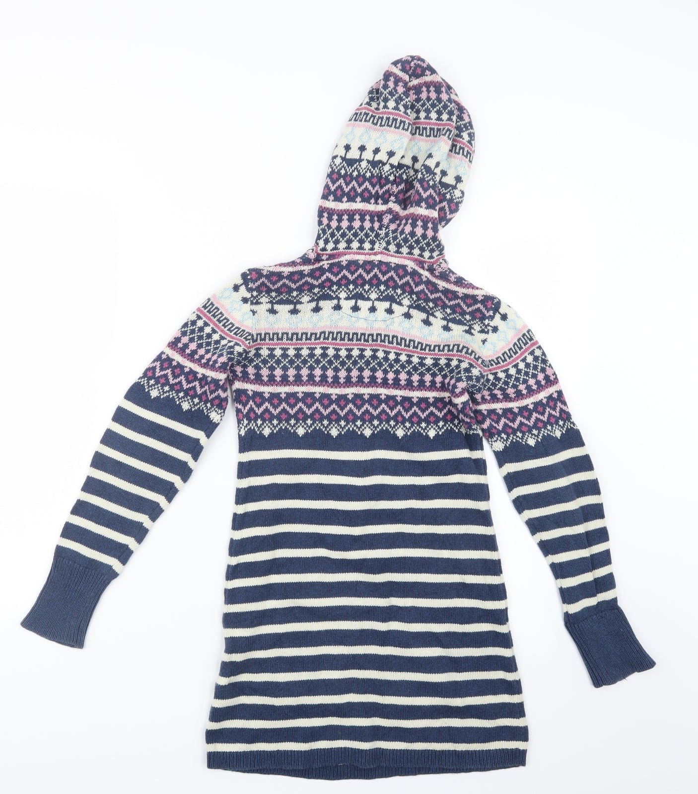 Fat Face Girls Blue Geometric Knit Pullover Jumper Size 10-11 Years