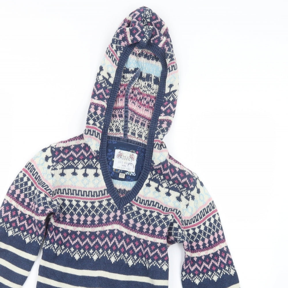 Fat Face Girls Blue Geometric Knit Pullover Jumper Size 10-11 Years