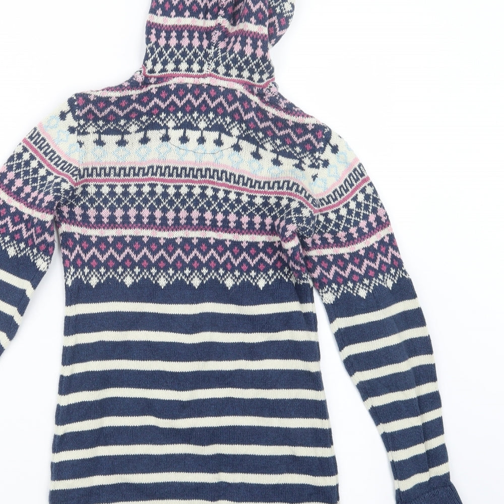 Fat Face Girls Blue Geometric Knit Pullover Jumper Size 10-11 Years