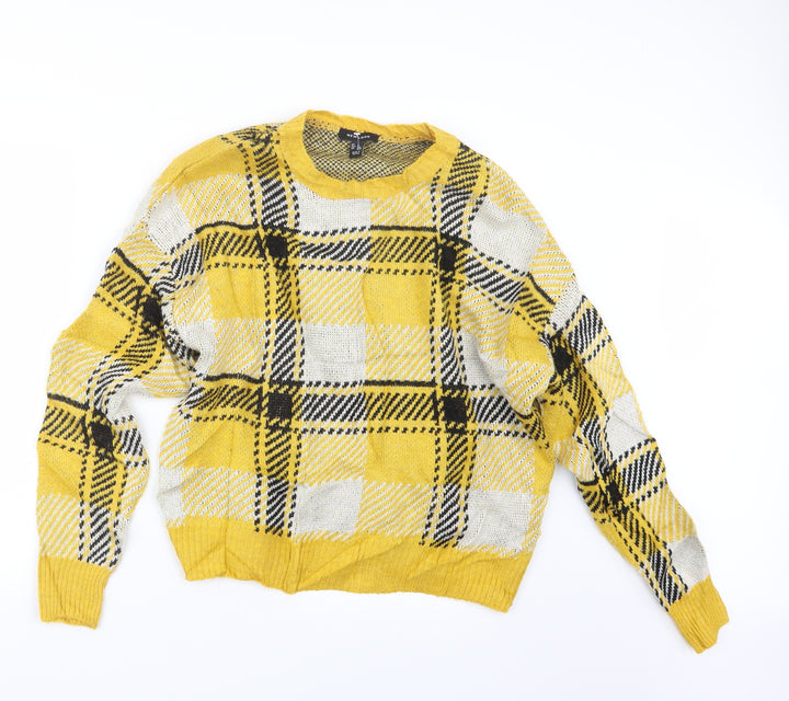 New Look Womens Yellow Geometric Knit Pullover Jumper Size S