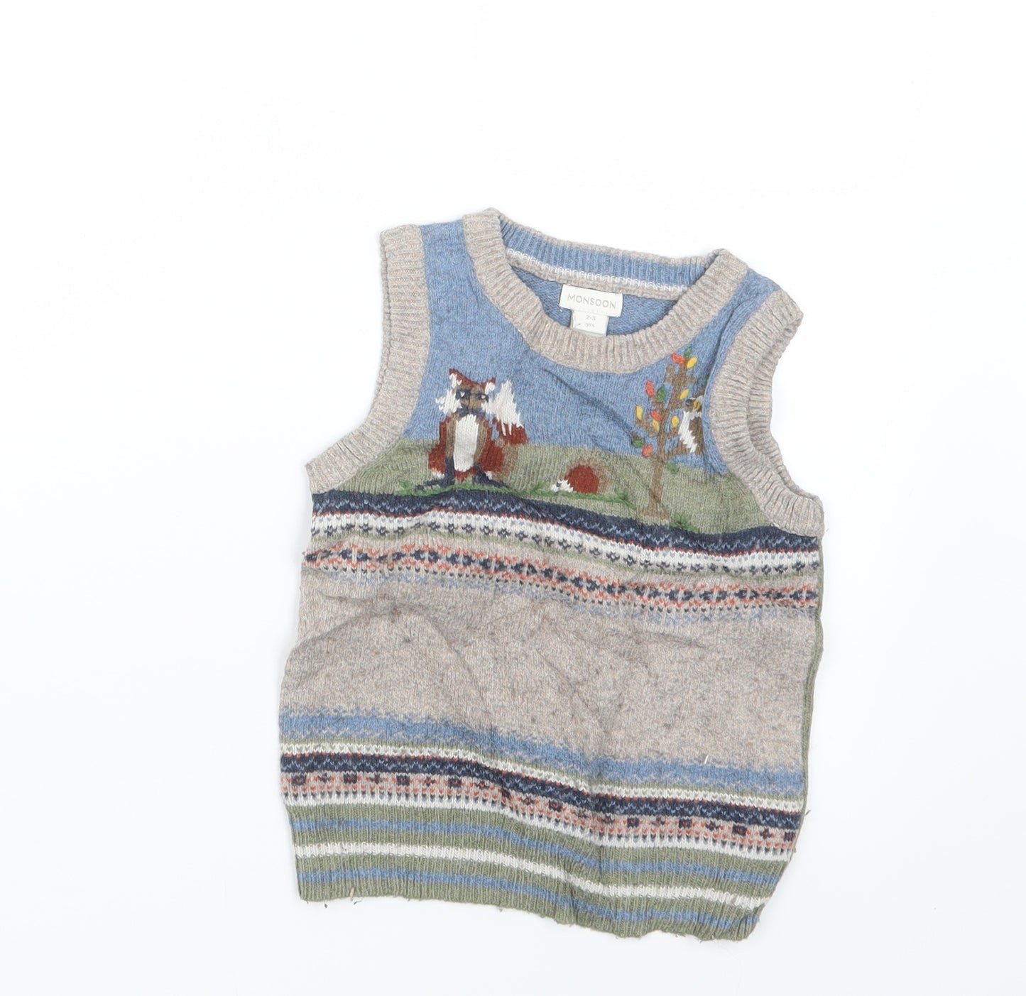 Monsoon Boys Beige  Knit Pullover Jumper Size 2-3 Years