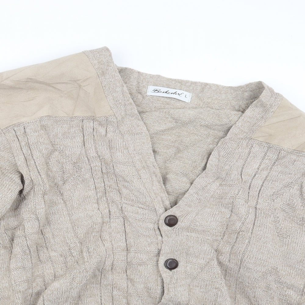 Berkertex Mens Beige  Knit Cardigan Jumper Size L