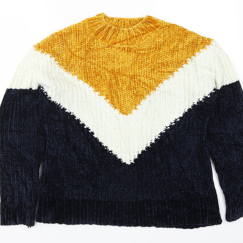 Primark Womens Yellow  Knit Pullover Jumper Size 6  - Blue Chevron