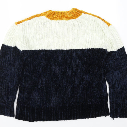 Primark Womens Yellow  Knit Pullover Jumper Size 6  - Blue Chevron