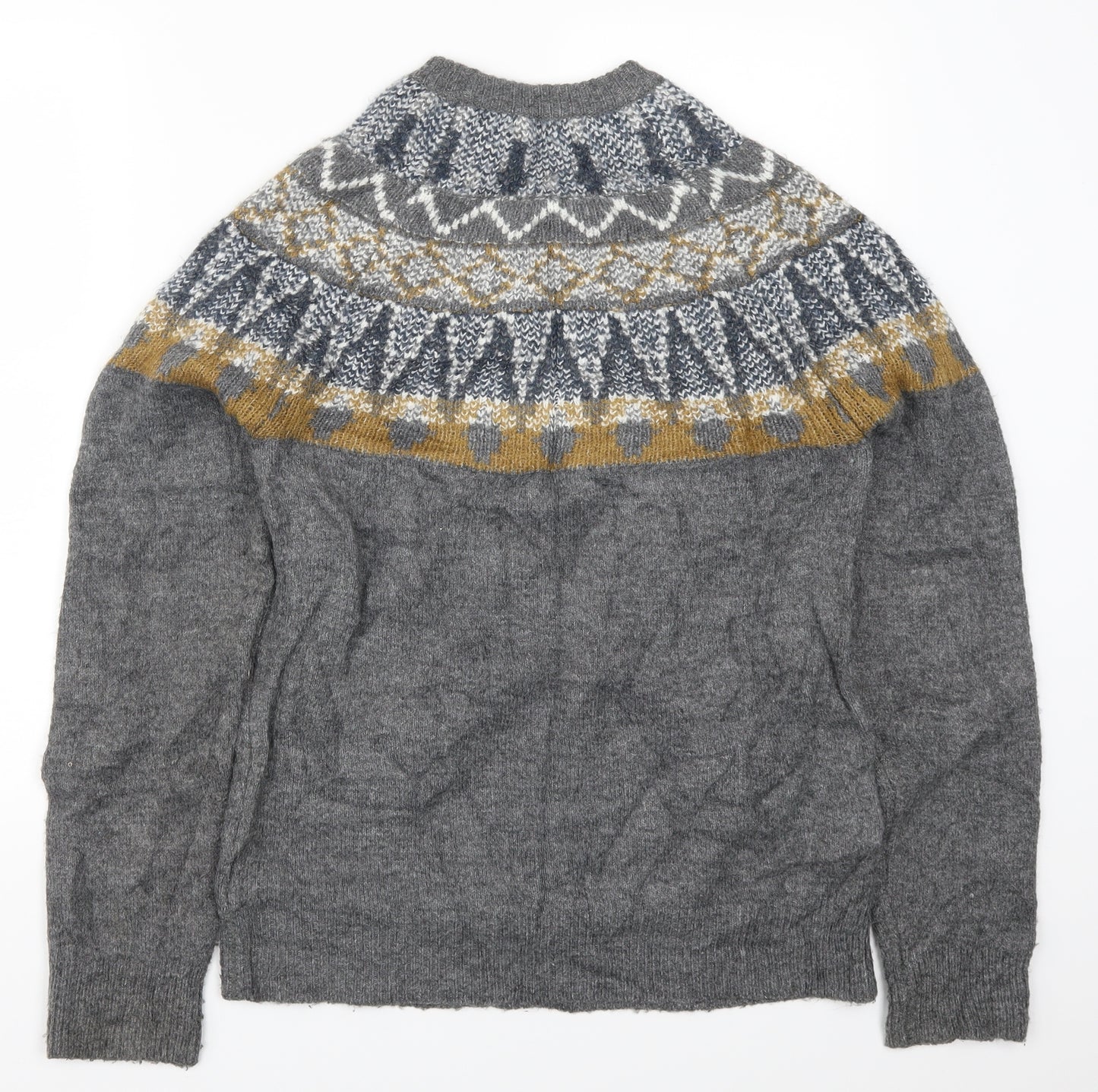 Marks and Spencer Mens Grey Fair Isle Knit Pullover Jumper Size S