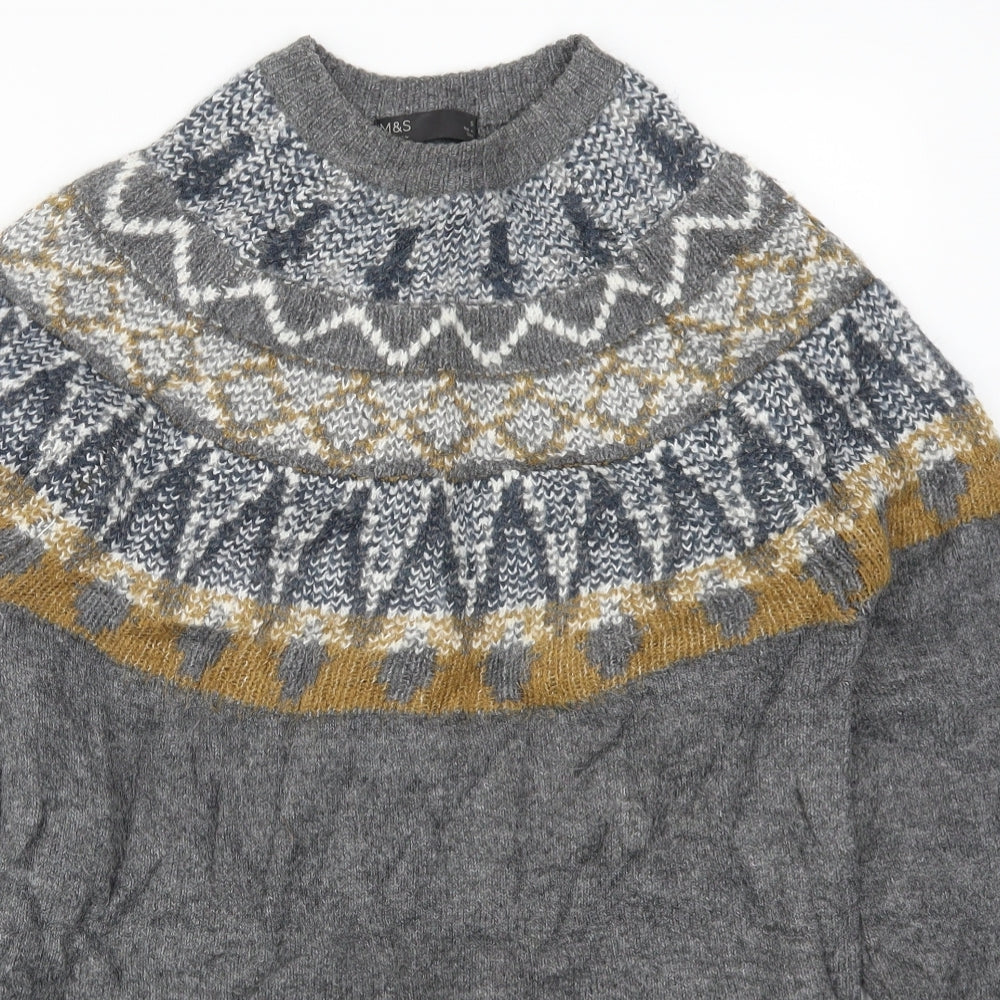 Marks and Spencer Mens Grey Fair Isle Knit Pullover Jumper Size S