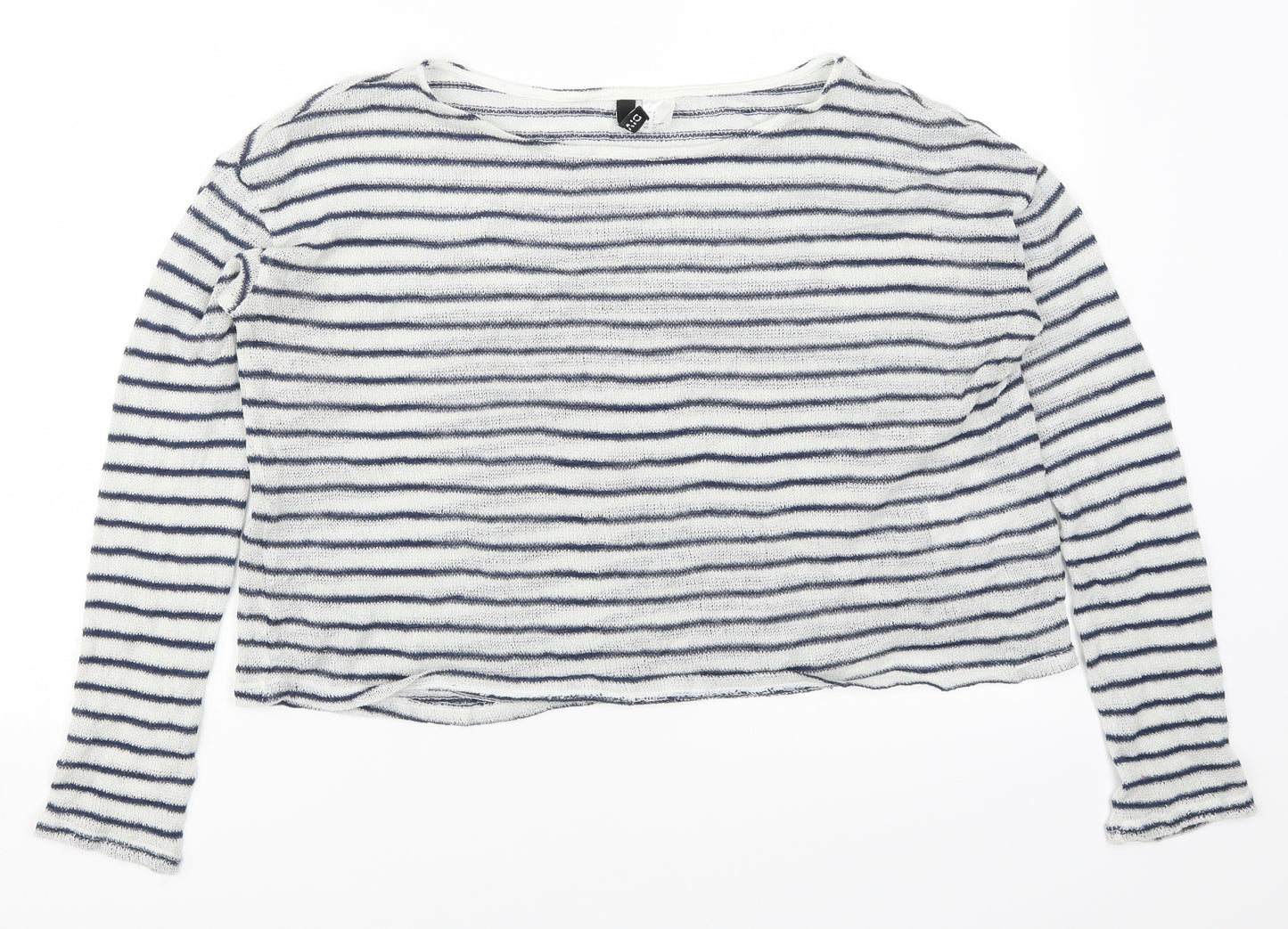 H&M Womens Blue Striped  Cropped T-Shirt Size S
