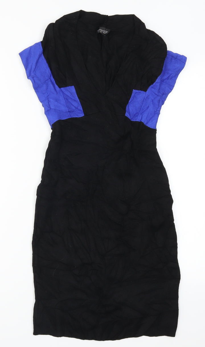 Topshop Womens Black Colourblock  Pencil Dress  Size 6  - Blue