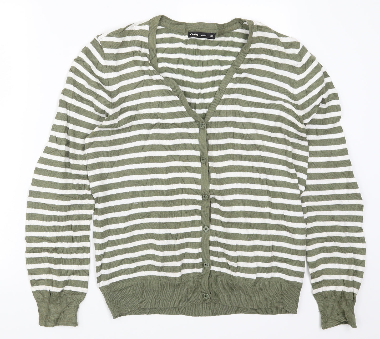 Hering Womens Green Striped  Cardigan Jumper Size L