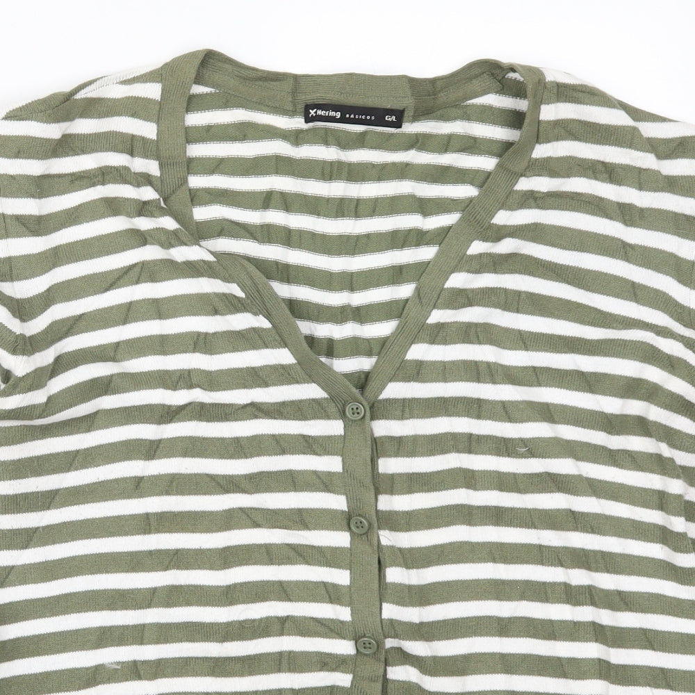 Hering Womens Green Striped  Cardigan Jumper Size L