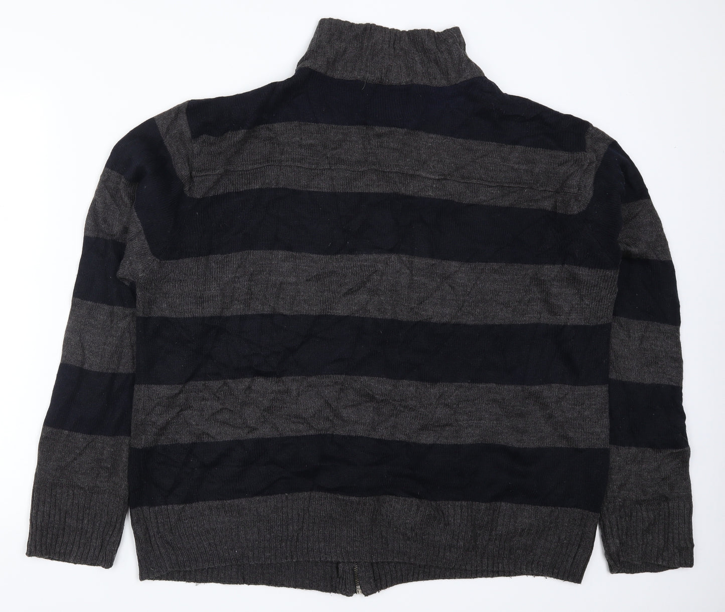 Lee Cooper Mens Grey Striped Knit Full Zip Jumper Size 2XL