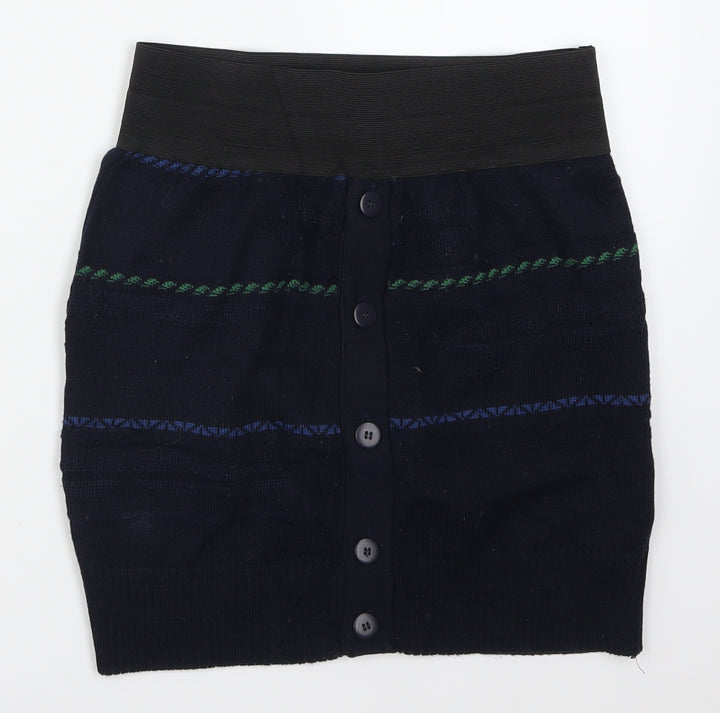 POP Womens Blue Striped Knit Mini Skirt Size 26 in