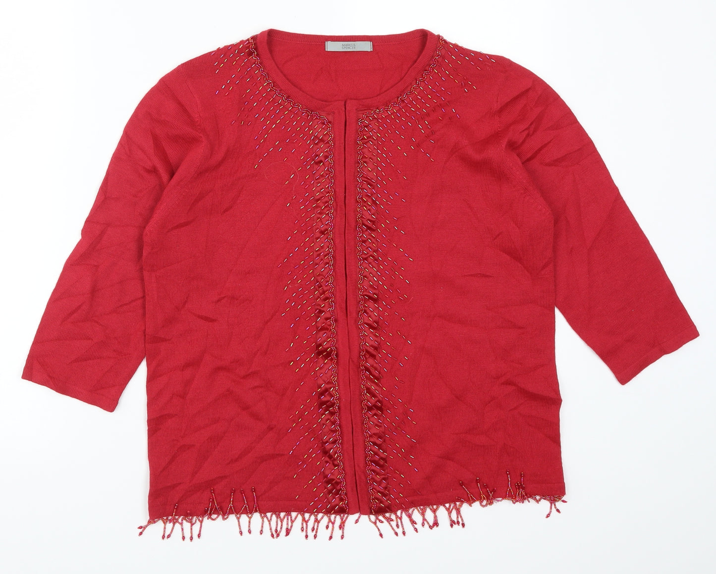 Marks and Spencer Womens Red  Knit Cardigan Jumper Size 16