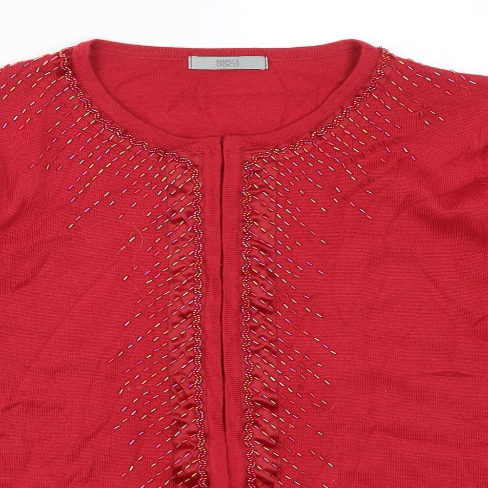 Marks and Spencer Womens Red  Knit Cardigan Jumper Size 16