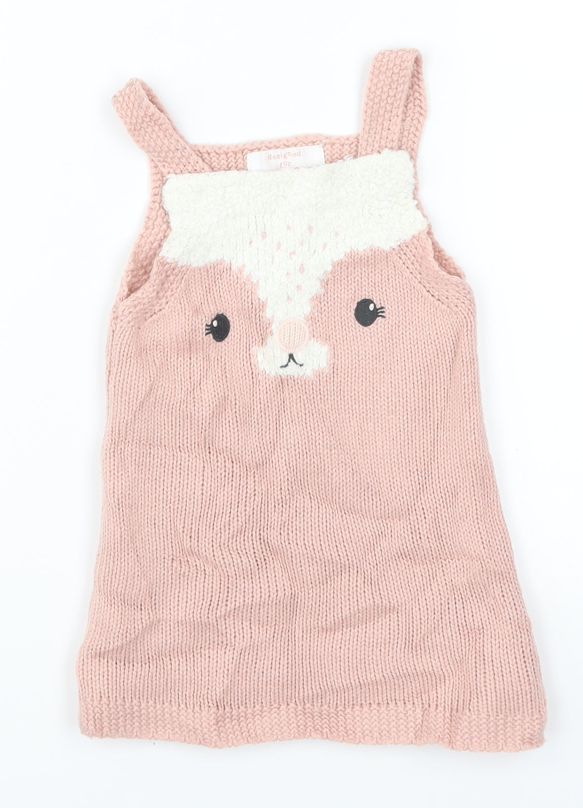 F&F Girls Pink  Knit Pinafore/Dungaree Dress  Size 12-18 Months  - Rabbit