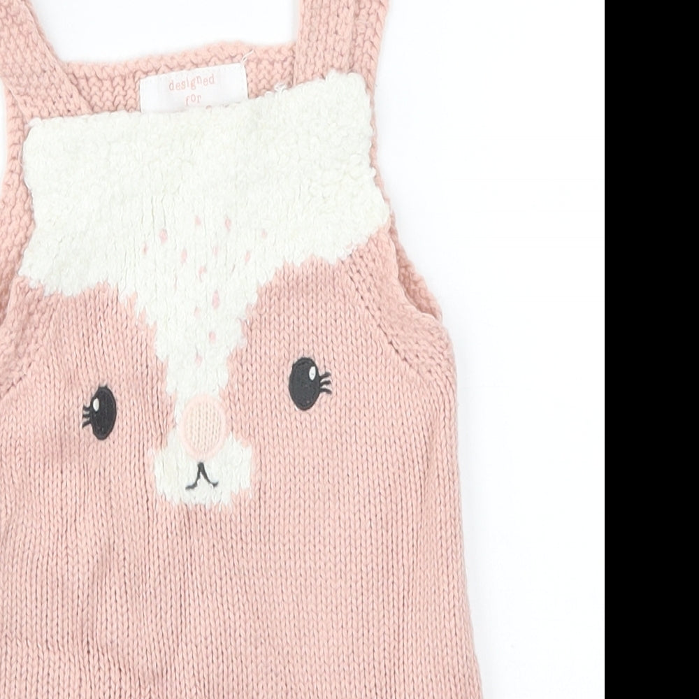 F&F Girls Pink  Knit Pinafore/Dungaree Dress  Size 12-18 Months  - Rabbit